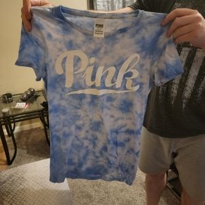 Victoria's secret pink shirt. Says small but I'm a medium and it fits.plus a sex
